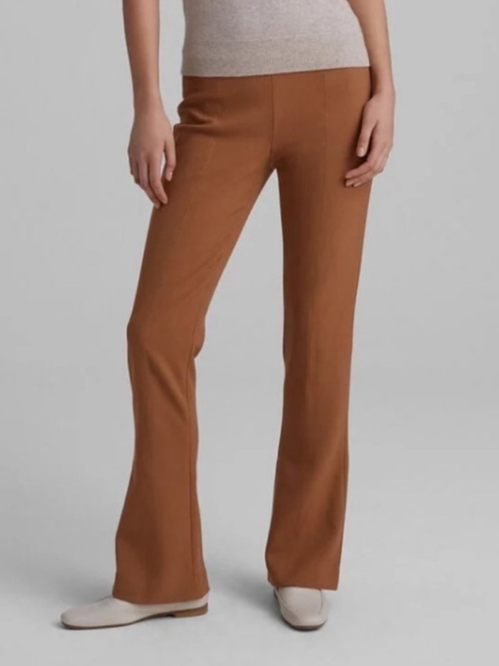 Club Monaco Slim Kick Flare Front Seamed Pant Camel Tan Brown Sz 4 Classic Clean